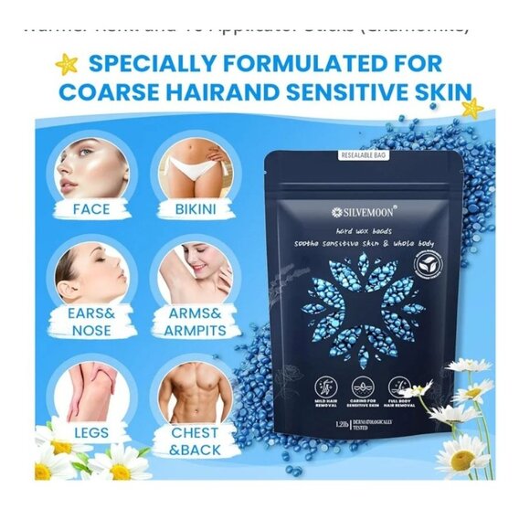 Hard Wax Beads - Sensitive Skin Hair Removal Kit 1.2lb Refill Pack 10 App Sticks - Picture 2 of 10